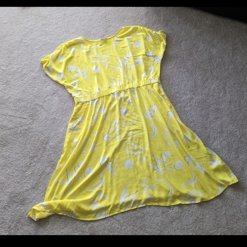 Halogen Womens 3X Ruched Sleeve Dress w Pockets yellow  floral Elastic Waist